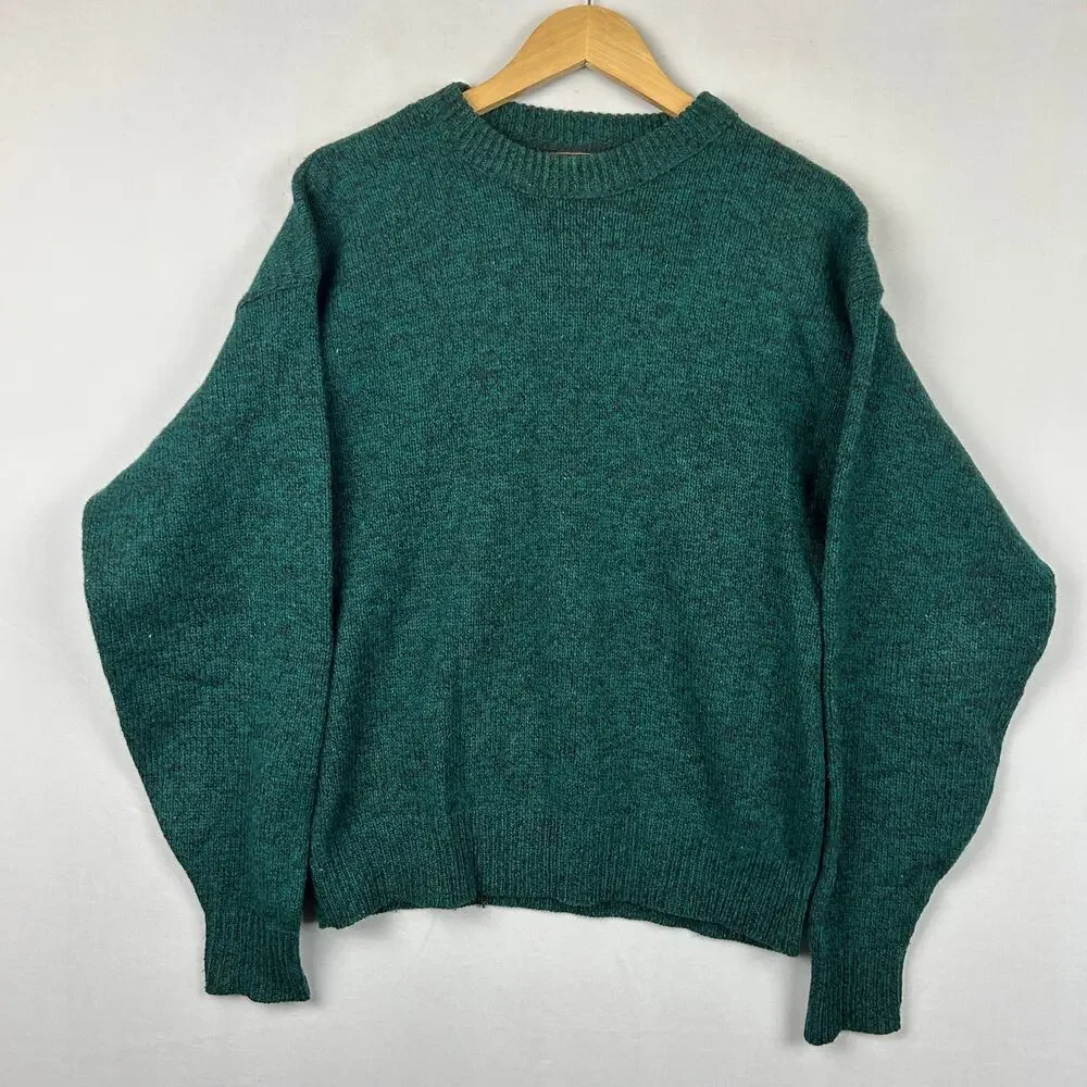 Eddie Bauer Vintage Green Wool Blend Fisherman Sweater Made in USA Men's Size S